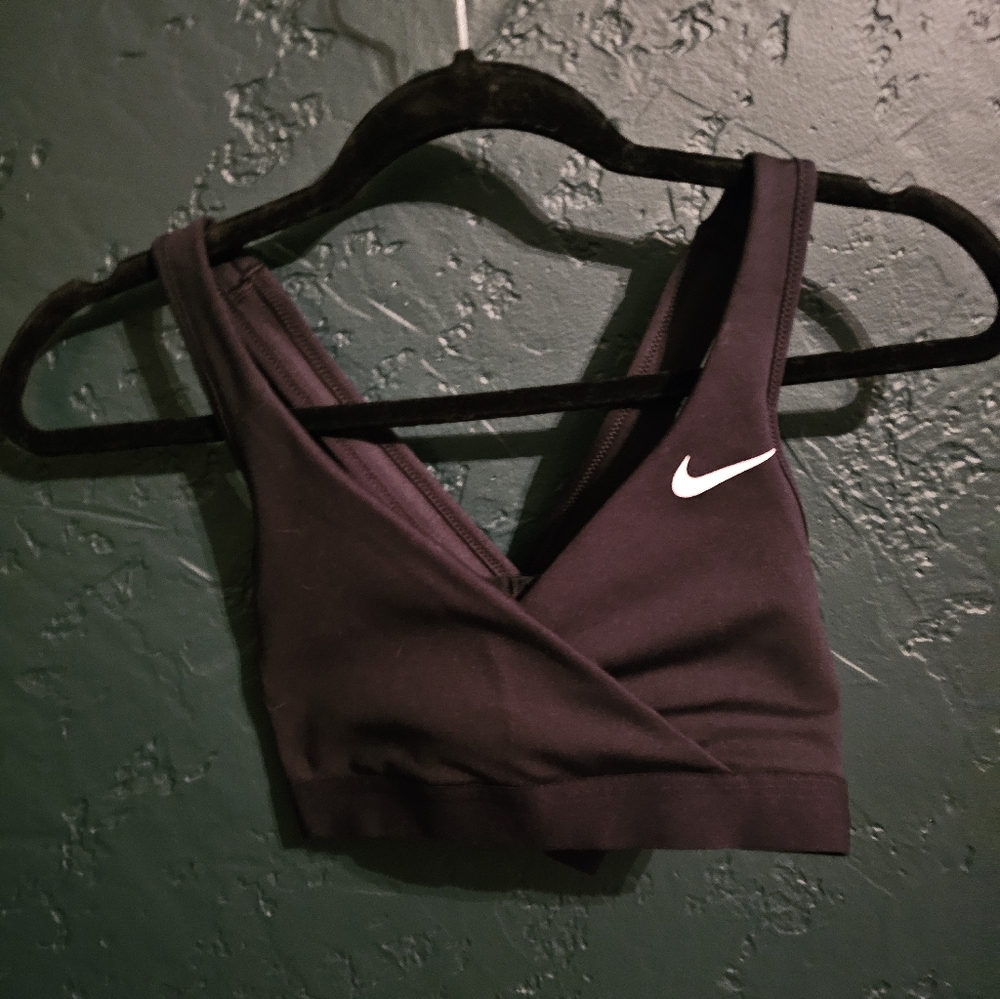 Nike Black Wrap-Front Sports Bra with White Swoosh